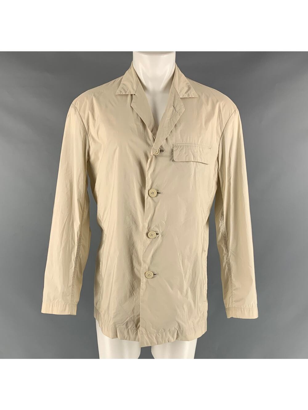 ISSEY MIYAKE Size 40 Beige Solid Nylon Notch Lapel Jacket